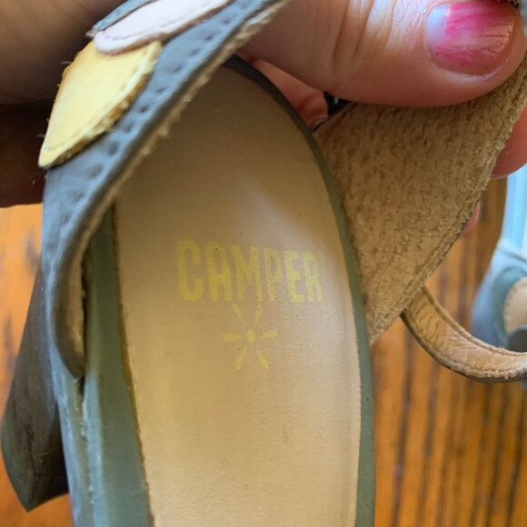 Camper Mary Jane Block Heels Pumps Embroidered Circles Grey Multicolor Sz 7 37 - Picture 5 of 6